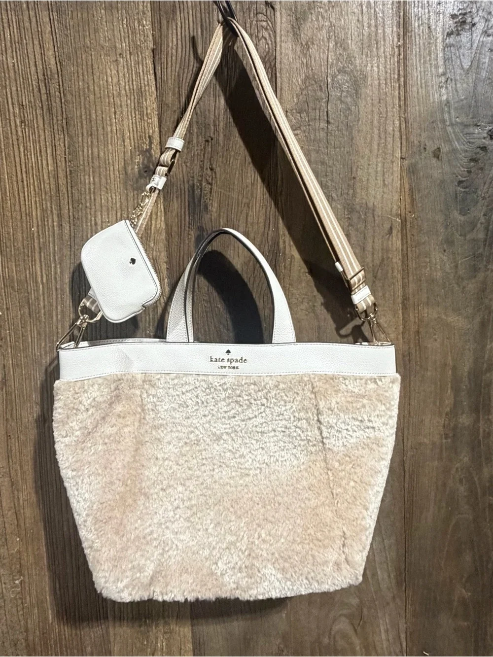 Kate Spade – Rosie Faux Shearling Satchel Crossbody Bag – Natural Multi – Sz. OS